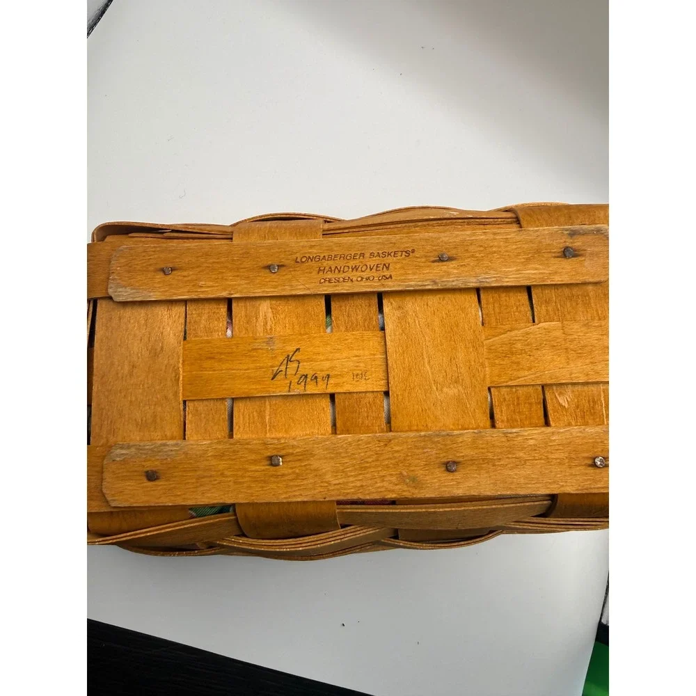 Longaberger Stair Step Basket OS Brown Excellent 1999 Handwoven Floral Liner